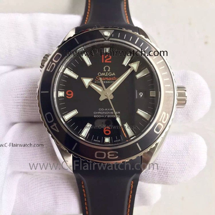 Omega Seamaster Black Leather Swiss Replica Watch